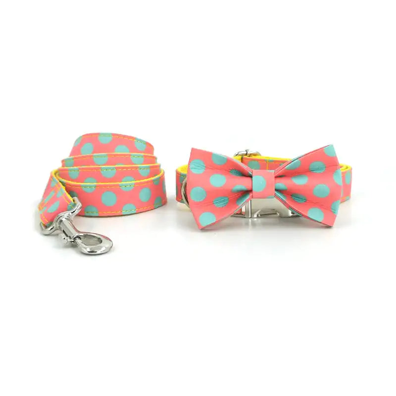 Polka Dot Bowtie Dog Collar with Leash Set
