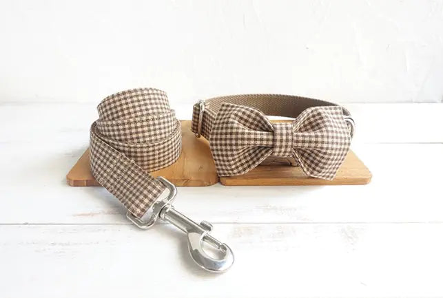 Coffee Plaid Leash Set