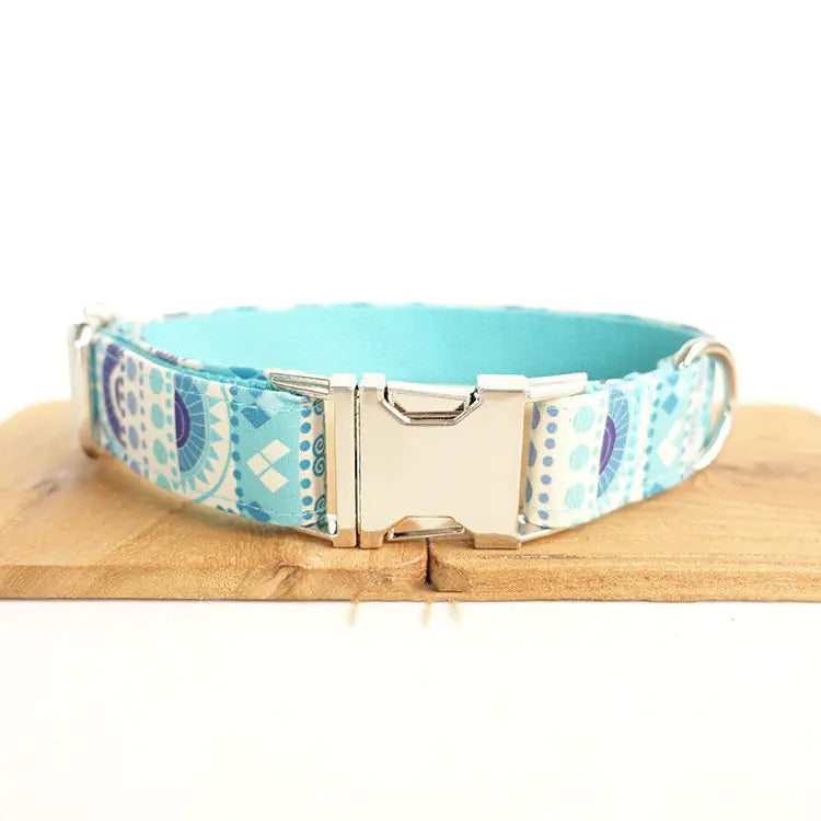 Handmade Dog Collar with Blue Flower Design