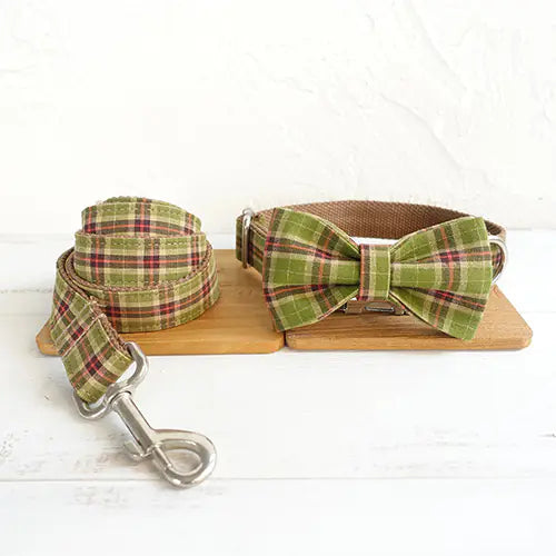 Green Plaid Leash Set