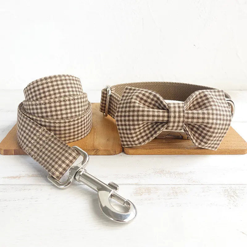 Coffee Plaid Leash Set
