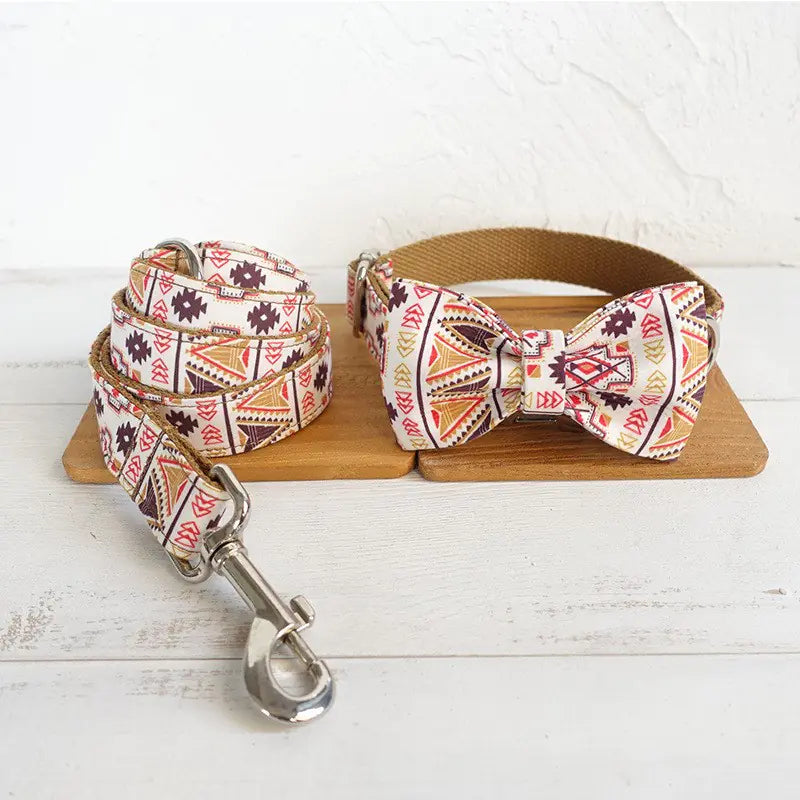 Dog Collar and Leash Set with Bowtie