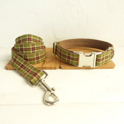 Green Plaid Leash Set